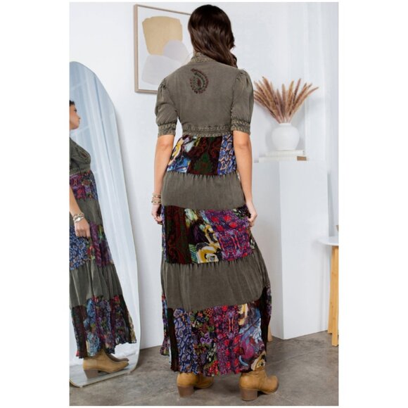 Young Threads Graphite Embroidered Patchwork Tiered Maxi Dress DR23666 - Picture 2 of 5